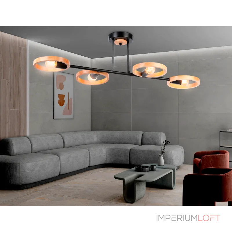 Подвесной светильник со сменной лампой TR8248/4 BK/LWD черный/светлое дерево E27/4 max 40W 840*360*220 от NovaLamp