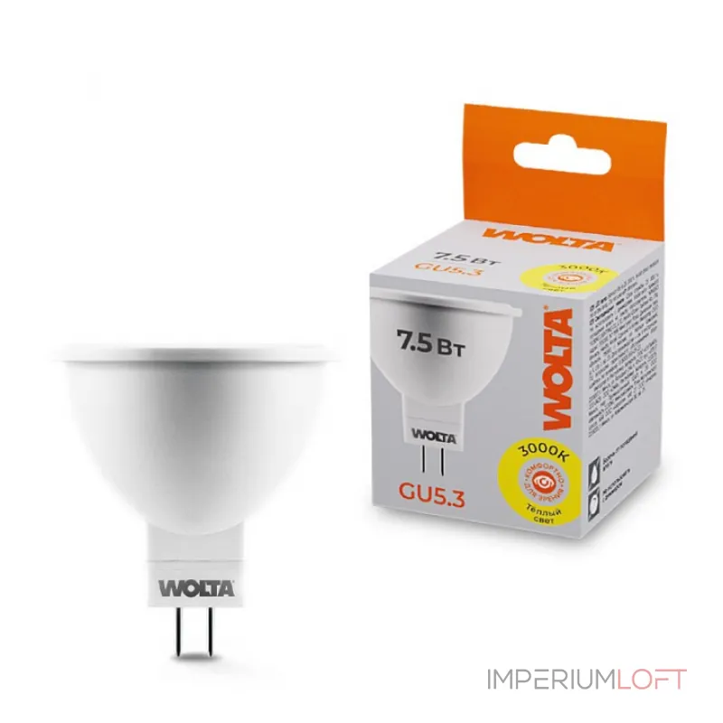 Лампа светодиодная Wolta GU5.3 7.5Вт 3000K 25YMR16-220-7.5GU5.3 от ImperiumLoft