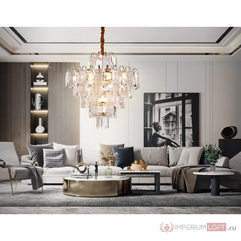 Подвесная люстра с хрусталем TR5233/12 SGD/CL/FR золото/прозрачный/белый матовый E27*12 max 40W D600*610 от NovaLamp
