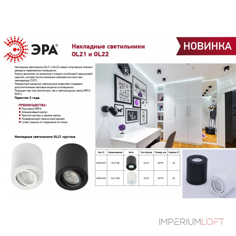 Накладной светильник Эра OL22 WH Б0054394