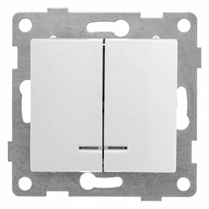 Выключатель двухклавишный с подсветкой без рамки Gusi Electric BRAVO С10В28-001 от ImperiumLoft