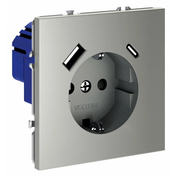 Розетка с заземлением и со шторкой и 2хUSB type A и C без рамки Voltum S70 VLS040505 от ImperiumLoft