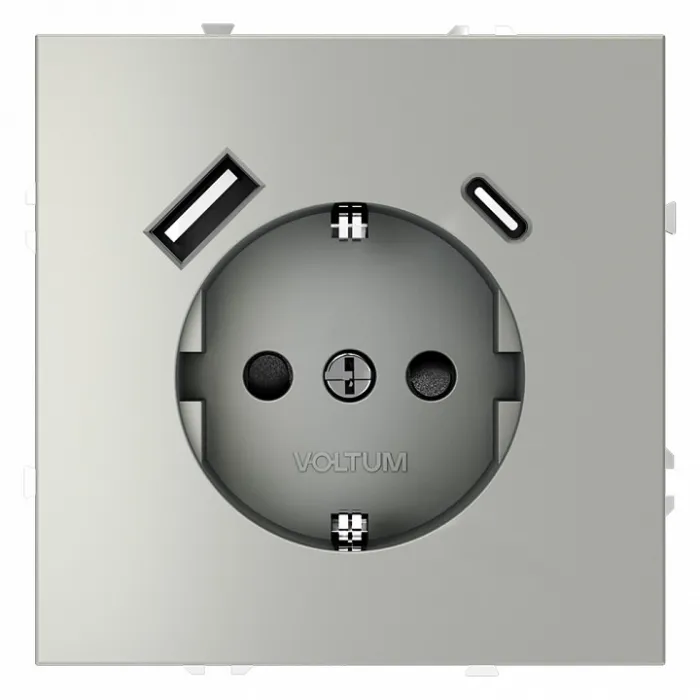 Розетка с заземлением и со шторкой и 2хUSB type A и C без рамки Voltum S70 VLS040505 от ImperiumLoft