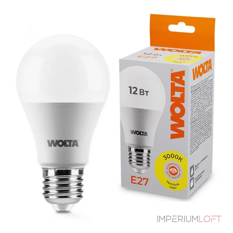 Лампа светодиодная Wolta E27 12Вт 3000K 25Y60BL12E27
