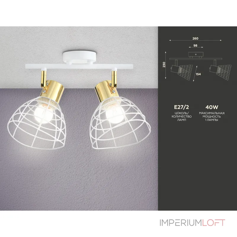 Настенно-потолочный спот в стиле лофт TR8601/2 WH/GD белый/золото E27*2 max 40W 260*154*230 от NovaLamp Настенно-потолочный спот в стиле лофт TR8601/2 WH/GD белый/золото E27*2 max 40W 260*154*230 от NovaLamp