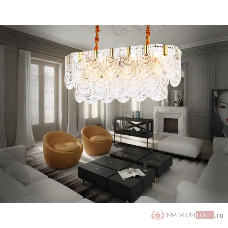Подвесная люстра с хрусталем TR5389/12 GD/FR золото/белый матовый E27*12 max 40W 850*300*320 от NovaLamp