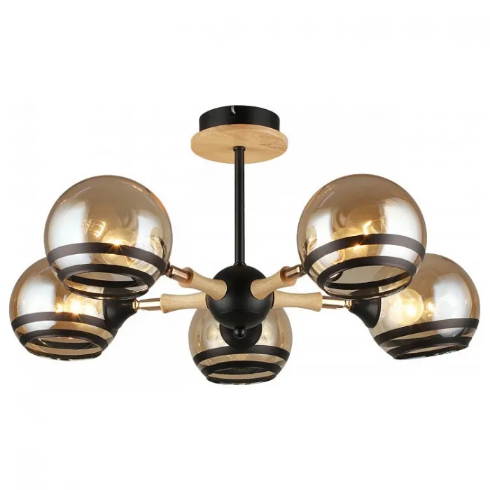Люстра на штанге Imex MD.4896 MD.4896-5-S BK+WOOD от ImperiumLoft