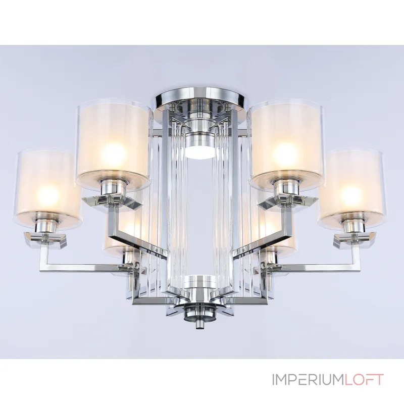 Потолочная люстра TR4418/6 CH/CL/FR хром/прозрачный/белый матовый E27*6 max 40W D748*463 (лампы LED E27*6 10W 4200K в комплекте) от NovaLamp