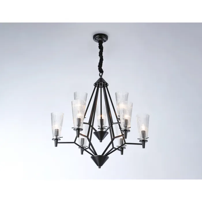 Подвесная люстра со сменной лампой TR3238/6+3 BK черный E14/9 max 40W D730*720 от NovaLamp