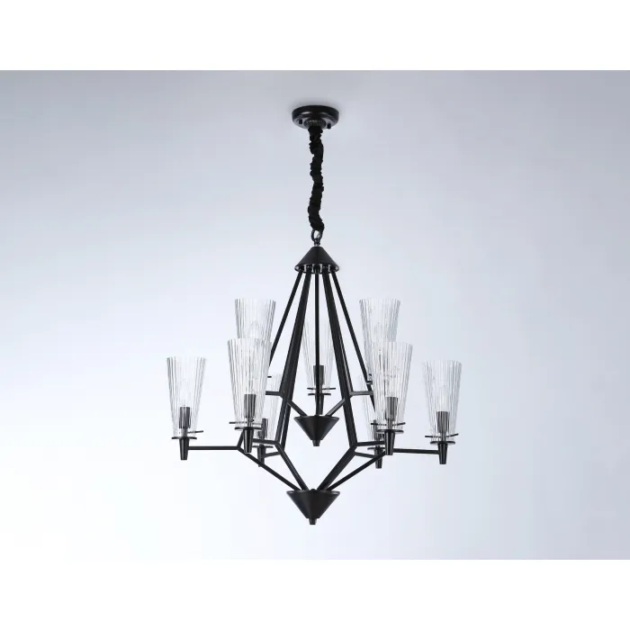 Подвесная люстра со сменной лампой TR3238/6+3 BK черный E14/9 max 40W D730*720 от NovaLamp