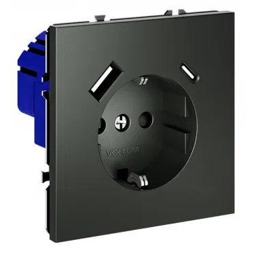 Розетка с заземлением и со шторкой и 2хUSB type A и C без рамки Voltum S70 VLS040506