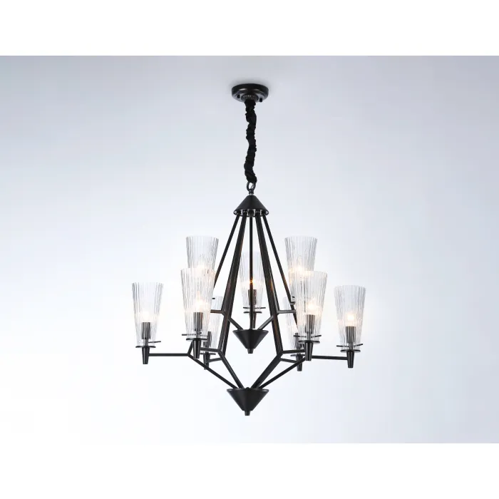 Подвесная люстра со сменной лампой TR3238/6+3 BK черный E14/9 max 40W D730*720 от NovaLamp