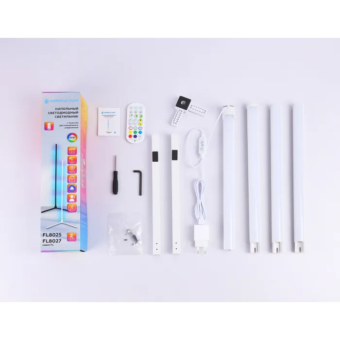 Светильник светодиодный напольный RGB с пультом FL8025 WH белый LED 20W RGB D32*1650 (ПДУ РАДИО 2.4G) от NovaLamp