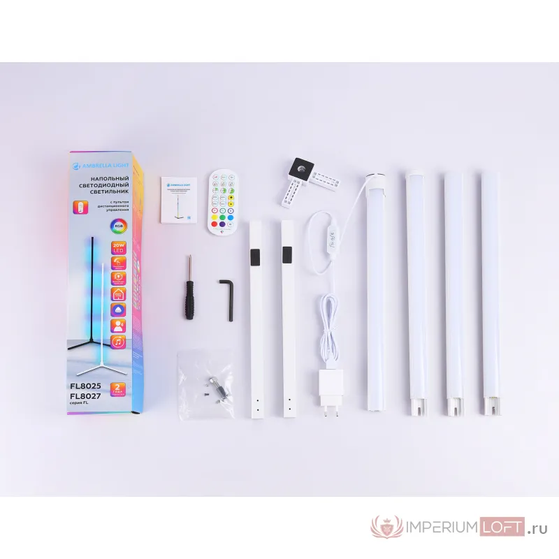 Светильник светодиодный напольный RGB с пультом FL8025 WH белый LED 20W RGB D32*1650 (ПДУ РАДИО 2.4G) от NovaLamp