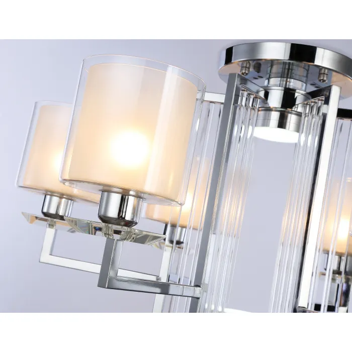 Потолочная люстра TR4418/6 CH/CL/FR хром/прозрачный/белый матовый E27*6 max 40W D748*463 (лампы LED E27*6 10W 4200K в комплекте) от NovaLamp