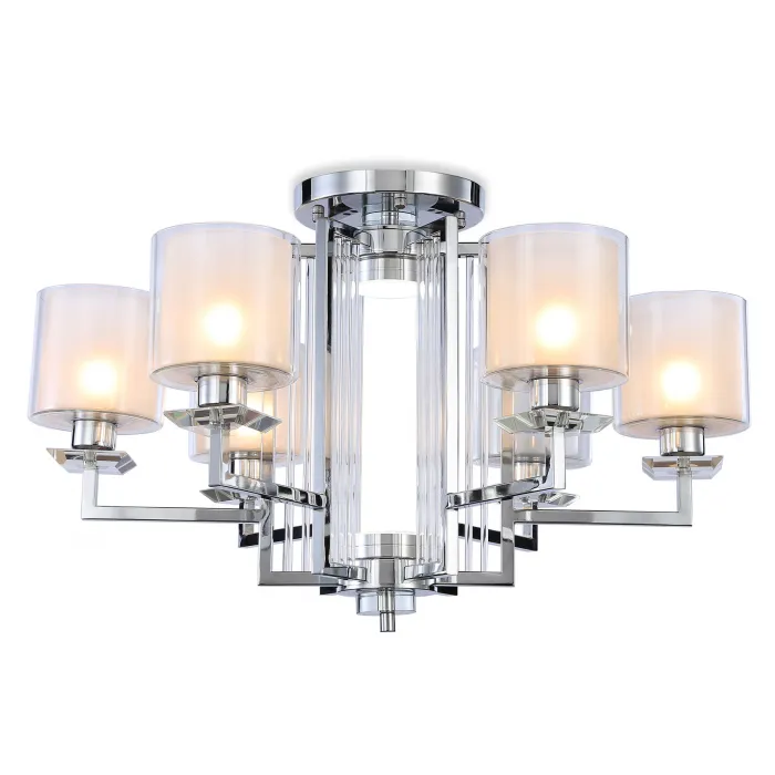 Потолочная люстра TR4418/6 CH/CL/FR хром/прозрачный/белый матовый E27*6 max 40W D748*463 (лампы LED E27*6 10W 4200K в комплекте) от NovaLamp