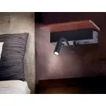 Настенный светодиодный светильник с выключателем, USB портом и полкой FW291 BK/DW черный/темное дерево LED 4200K+3000K 6W+1W 265*110*130 от NovaLamp