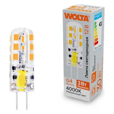 Лампа светодиодная Wolta G4 3Вт 4000K WSTD-JC-12V3W4KG4-S
