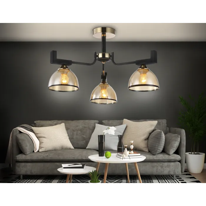 Подвесная люстра TR9098/3 BK/GD/TI черный/золото/янтарь E27*3 max 40W D600*316 от NovaLamp