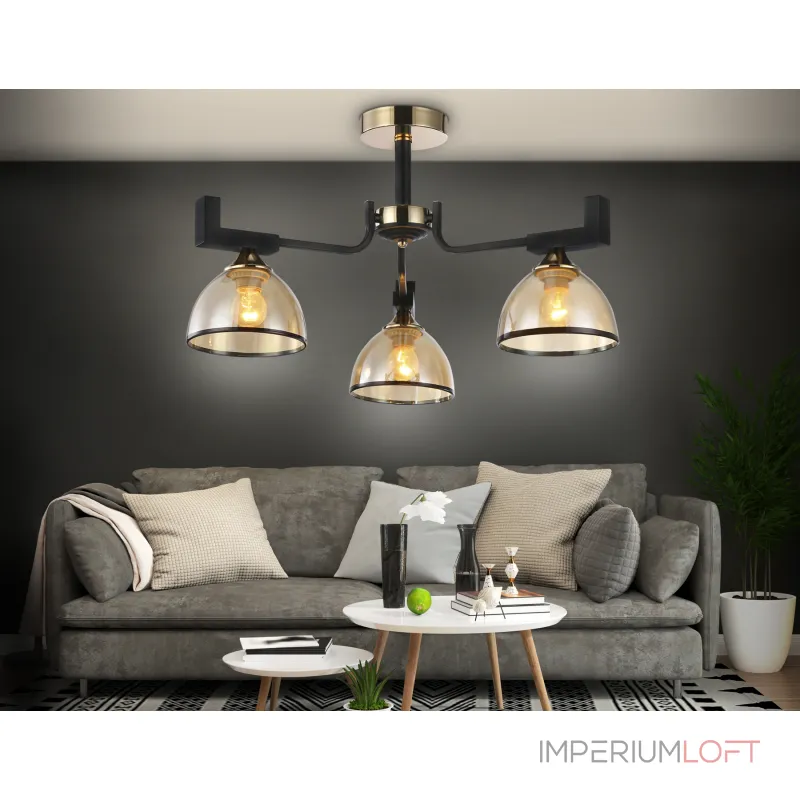 Подвесная люстра TR9098/3 BK/GD/TI черный/золото/янтарь E27*3 max 40W D600*316 от NovaLamp