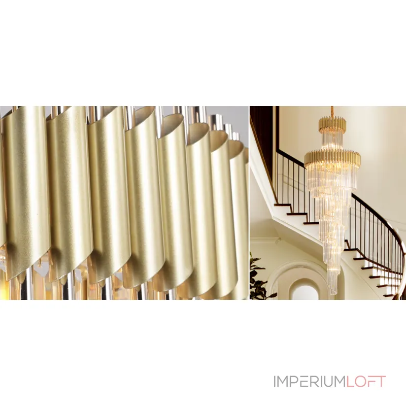 Подвесная люстра Empire Large Cascading Chandelier Gold Rectangular Crystal 
