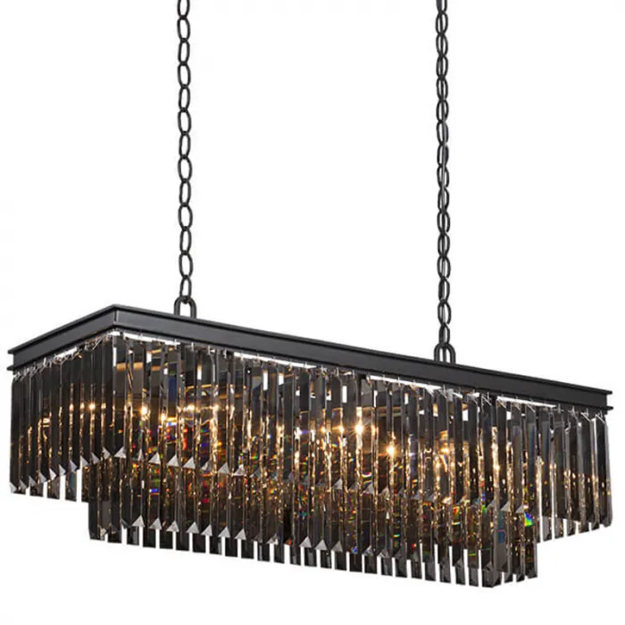 Люстра Odeon Gray glass Rectangular Chandelier Black iron  стекло Смок длина 100 от ImperiumLoft