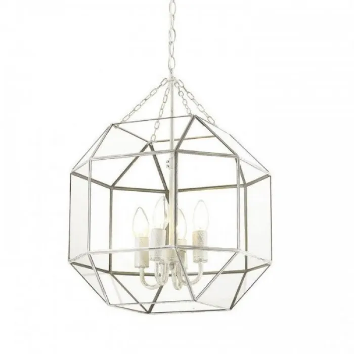 Подвесной светильник Glass & Metal Cage Pendant White 4 от ImperiumLoft