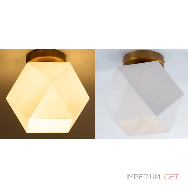 Потолочный светильник Sculptural Glass Faceted Flushm Milk