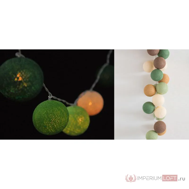 Гирлянда хлопковые фонарики Сotton Ball Forest Green от ImperiumLoft