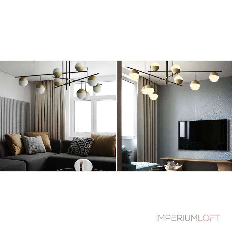 Люстра на штанге Balls white & brass 9 Люстра на штанге Balls white & brass 9