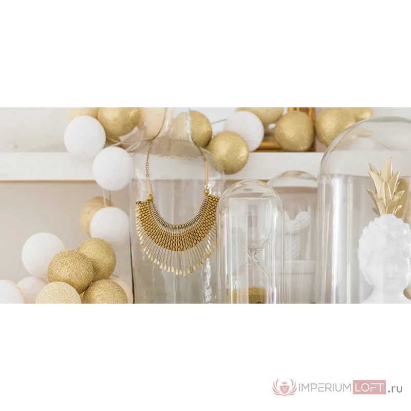Гирлянда хлопковые фонарики Сotton Ball Shell-Gold от ImperiumLoft