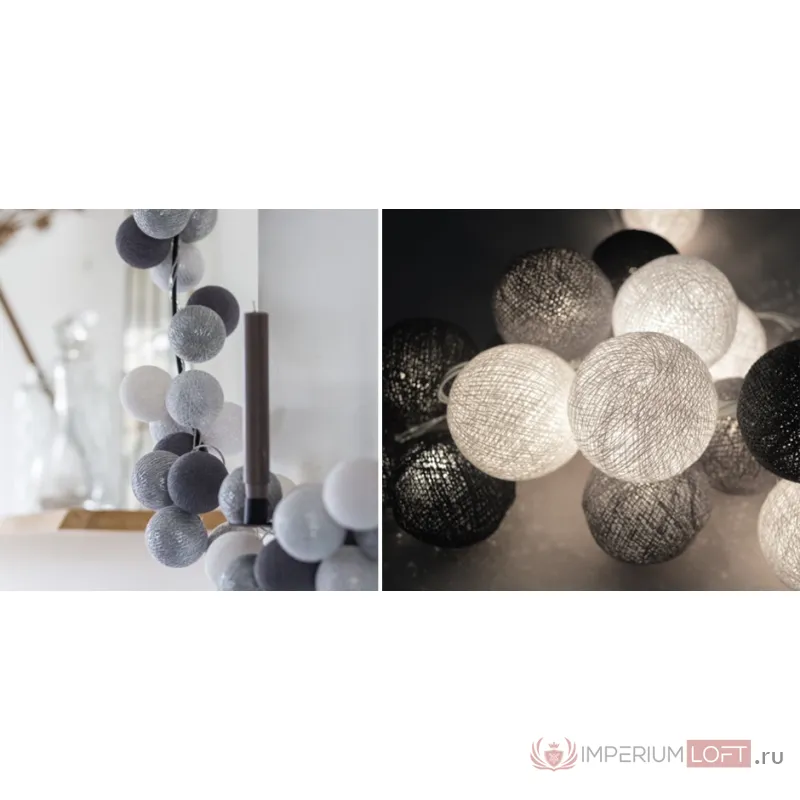 Гирлянда хлопковые фонарики Сotton Ball Silver Mix от ImperiumLoft