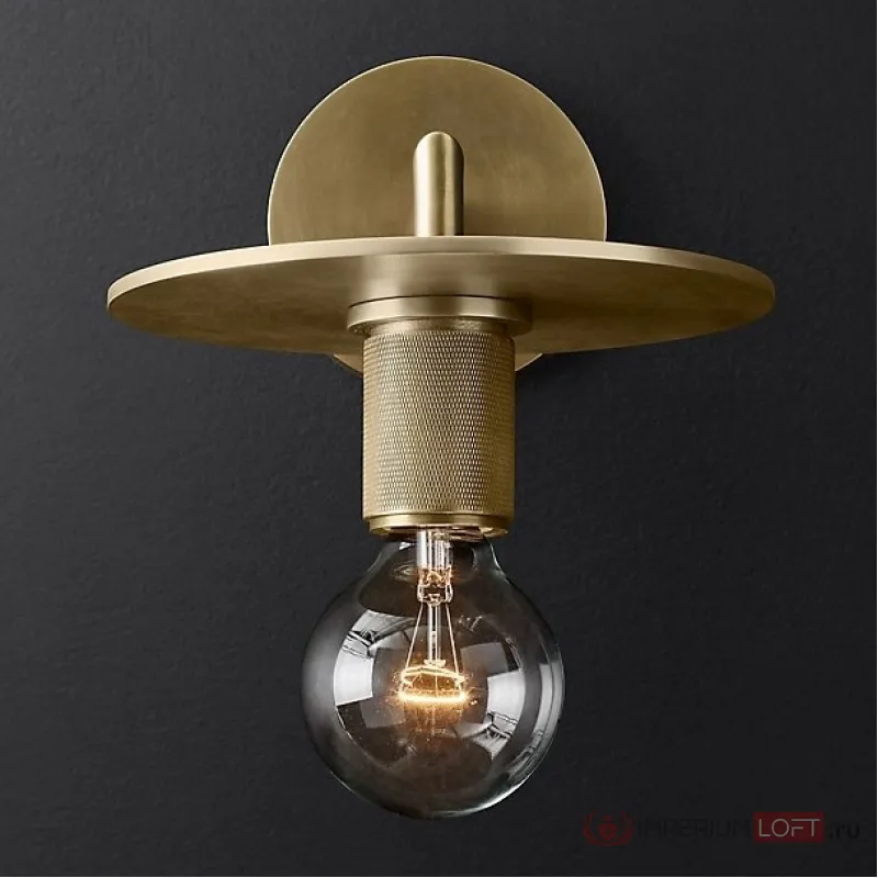 Бра RH Utilitaire Knurled Disk Shade Sconce Brass от ImperiumLoft