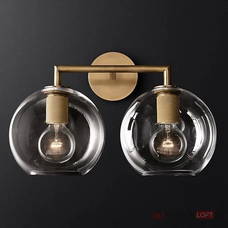 Бра RH Utilitaire Globe Shade Double Sconce Brass от ImperiumLoft