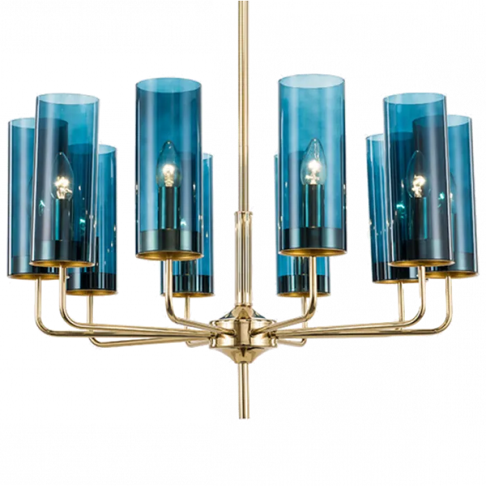 Люстра Agne Brass & Blue Glass Tube Chandelier 10 от ImperiumLoft
