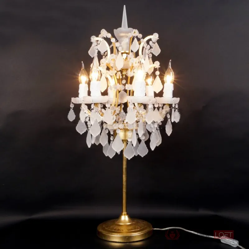 Настольная лампа 19TH C. ROCOCO IRON & White Matt CRYSTAL Table Lamp от ImperiumLoft