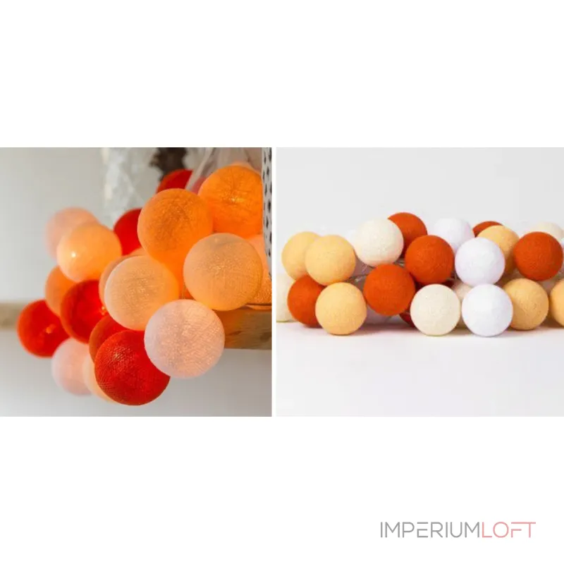 Гирлянда хлопковые фонарики Сotton Ball Orange от ImperiumLoft Гирлянда хлопковые фонарики Сotton Ball Orange от ImperiumLoft