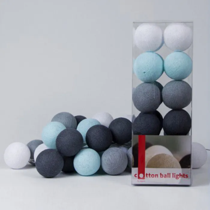 Гирлянда хлопковые фонарики Сotton Ball Aqua-Grey от ImperiumLoft