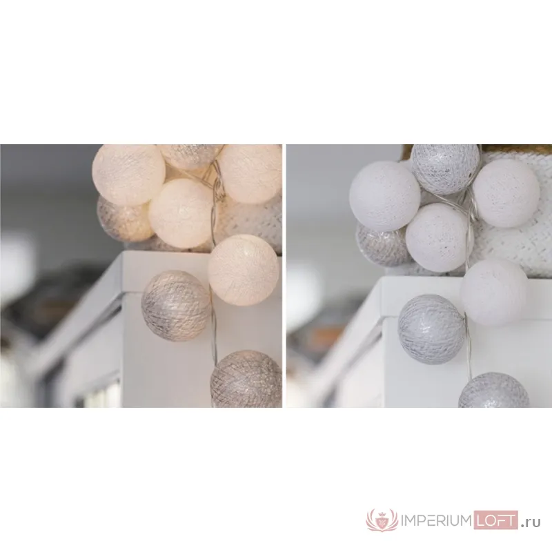 Гирлянда хлопковые фонарики Сotton Ball White-Silver от ImperiumLoft