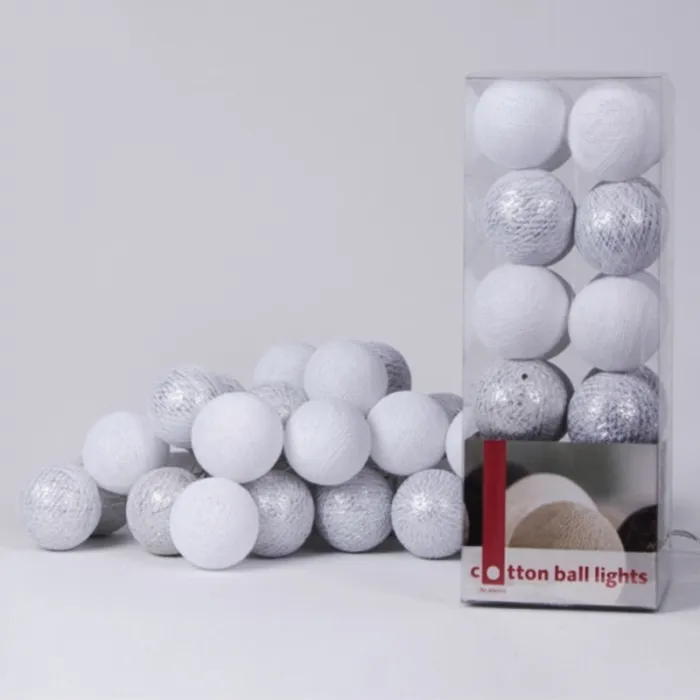 Гирлянда хлопковые фонарики Сotton Ball White-Silver от ImperiumLoft