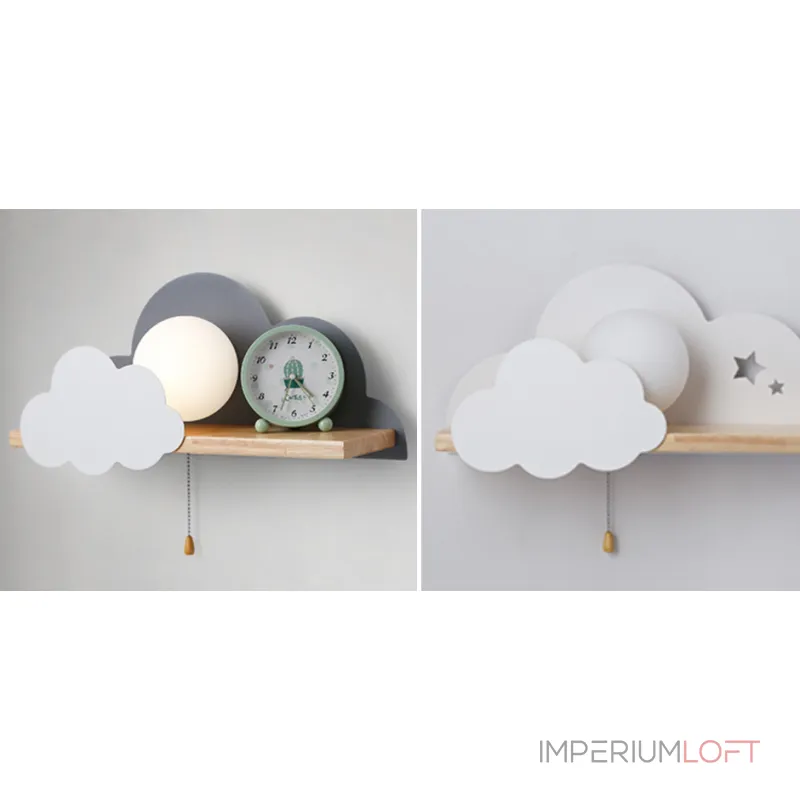 Бра с полкой Серое Облако Wall Lamp Gray Cloud от ImperiumLoft