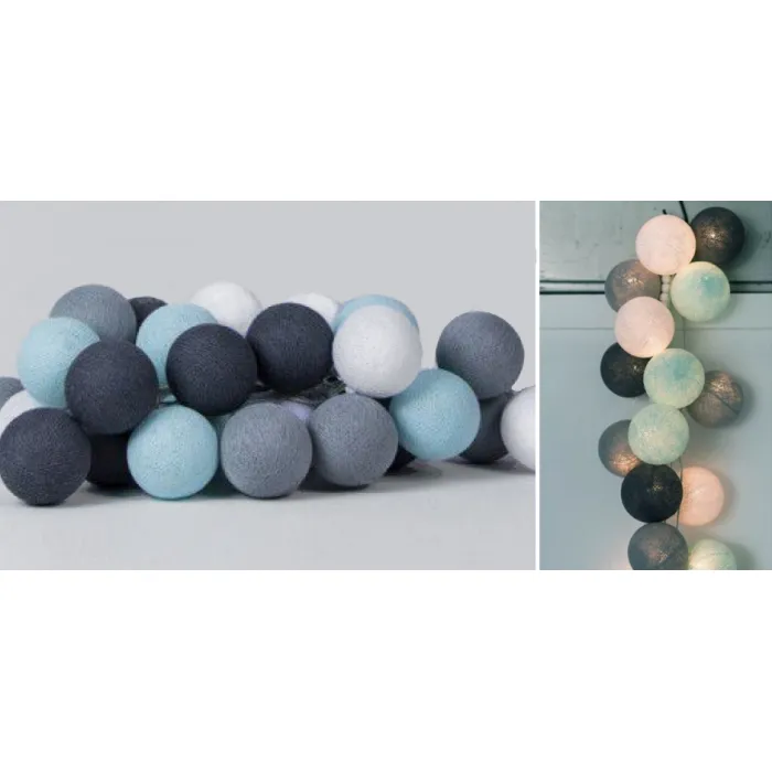 Гирлянда хлопковые фонарики Сotton Ball Aqua-Grey от ImperiumLoft