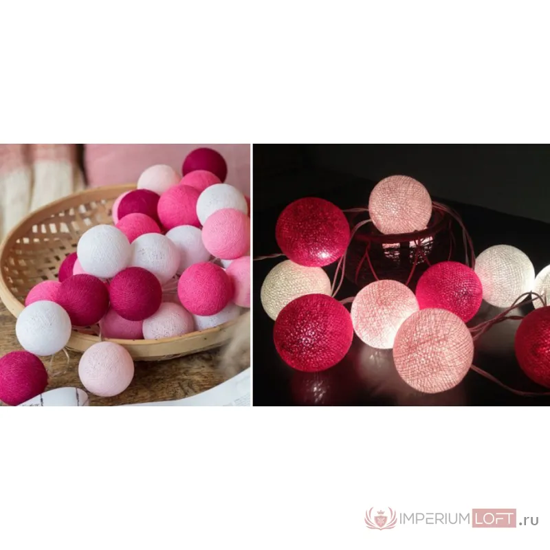 Гирлянда хлопковые фонарики Сotton Ball Pink от ImperiumLoft