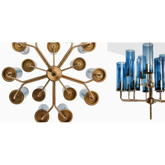 Люстра Agne  Brass & Blue Glass Tube Chandelier от ImperiumLoft