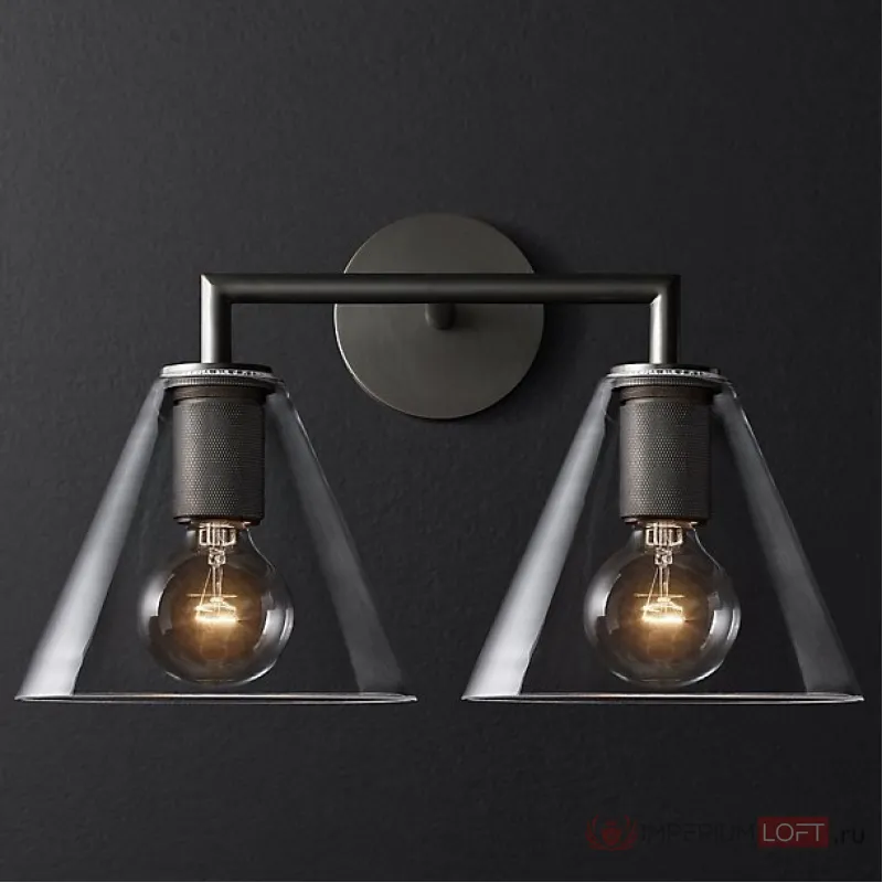 Бра RH Utilitaire Funnel Shade Double Sconce Black от ImperiumLoft