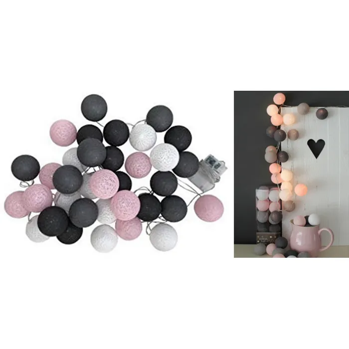 Гирлянда хлопковые фонарики Сotton Ball Pink-Grey от ImperiumLoft