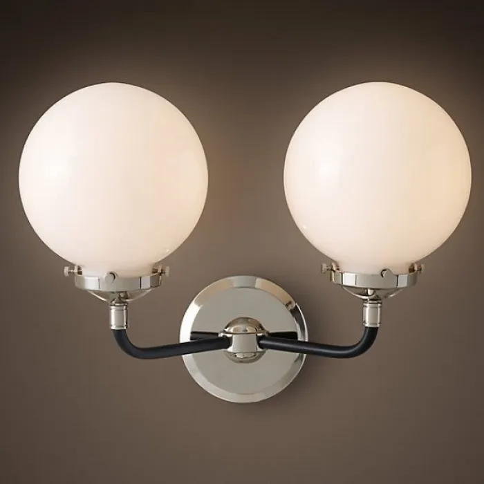 Бра Bistro Globe Milk Glass Double Sconce Nickel  от ImperiumLoft