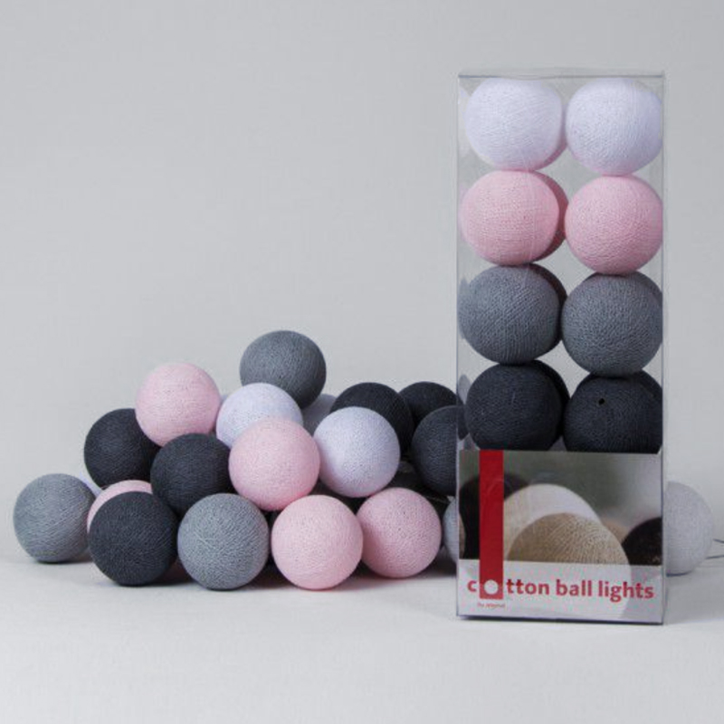 Гирлянда хлопковые фонарики Сotton Ball Pink-Grey от ImperiumLoft