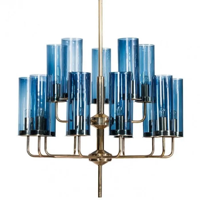 Люстра Agne  Brass & Blue Glass Tube Chandelier от ImperiumLoft