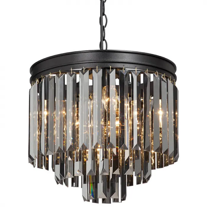 Люстра ODEON Gray glass 3-TIER  Black Серое стекло D 36 от ImperiumLoft